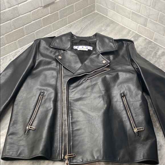 Off-White Leather Biker Jacket Size XL. NWT